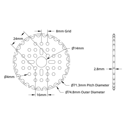 3310 Series 8mm Pitch Aluminum Hub Mount Sprocket (14mm Bore)