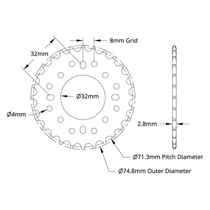 3310 Series 8mm Pitch Aluminum Hub Mount Sprocket (32mm Bore)