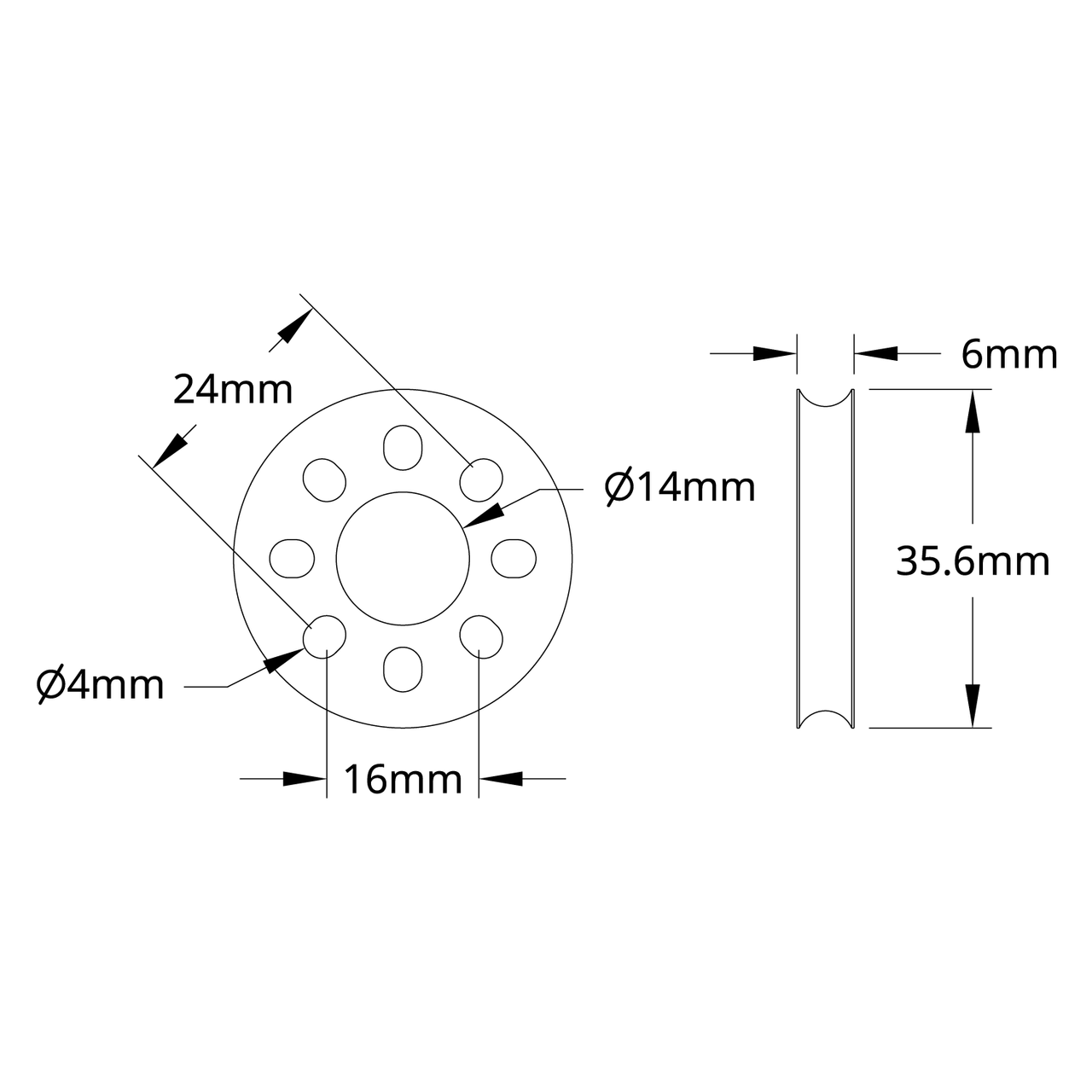 3400 Series Hub Mount Round Belt Pulley (14mm Bore)