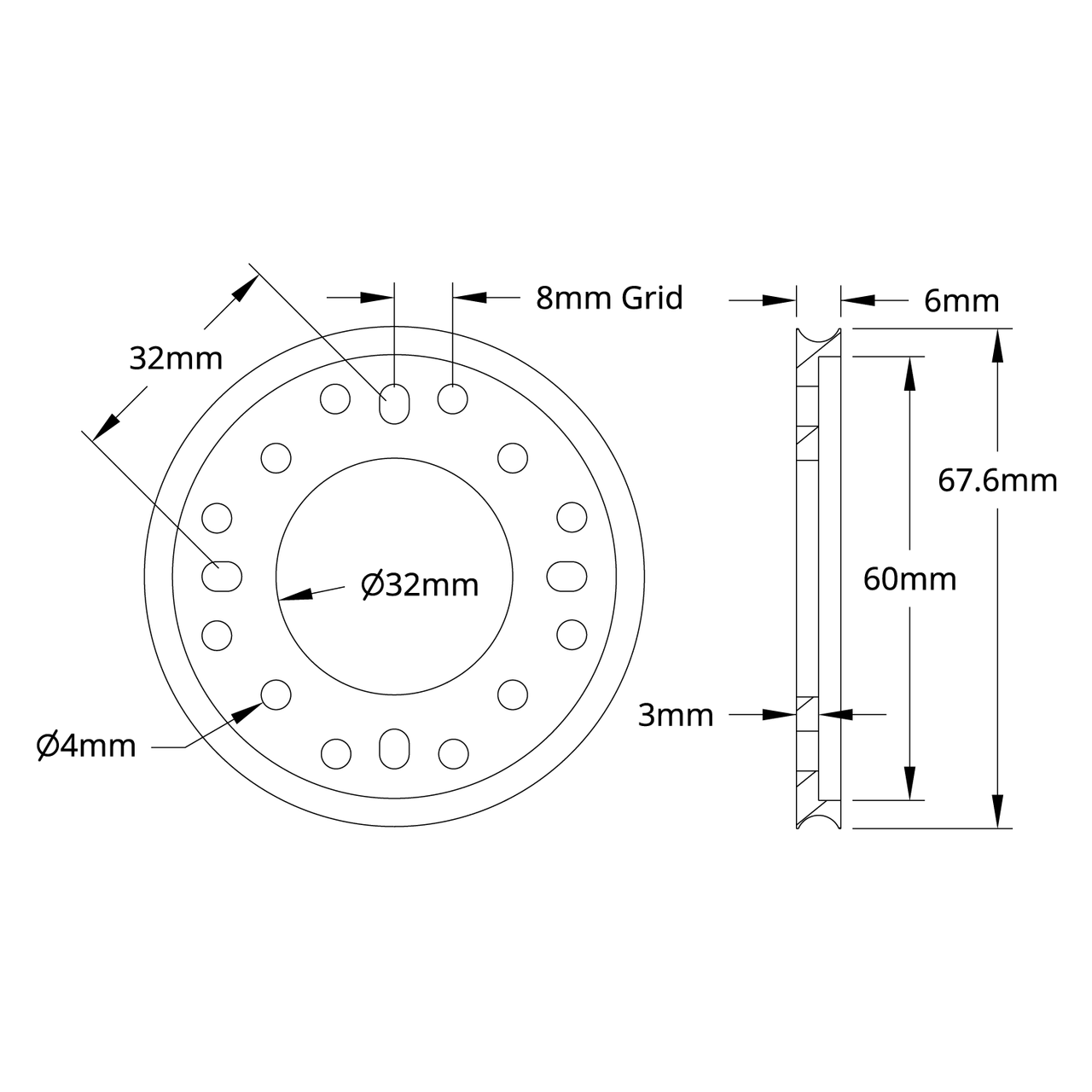 3400 Series Hub Mount Round Belt Pulley (32mm Bore)
