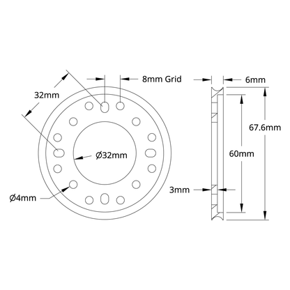 3400 Series Hub Mount Round Belt Pulley (32mm Bore)