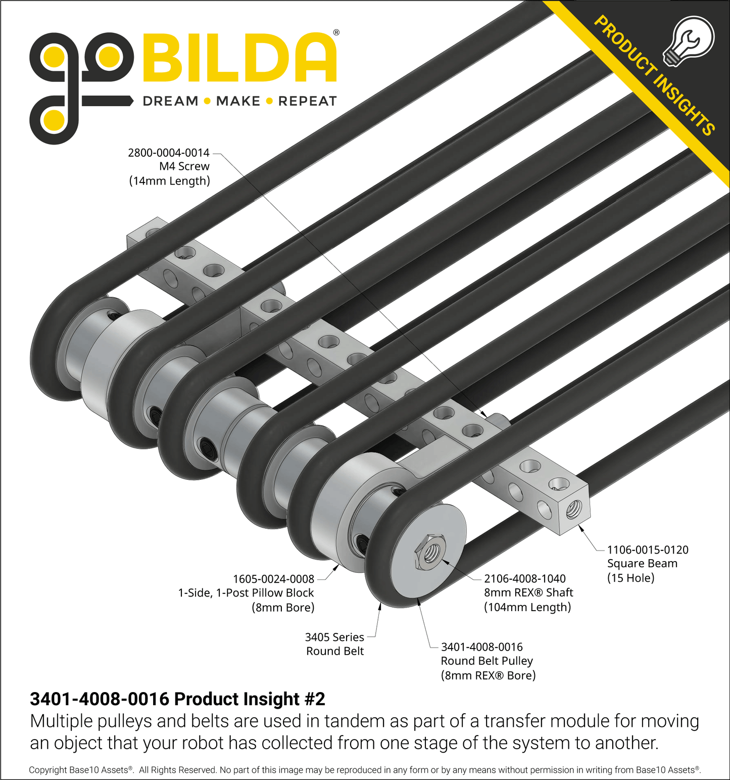 3401 Series Set-Screw Round Belt Pulley (8mm REX™ Bore, 16mm PD)