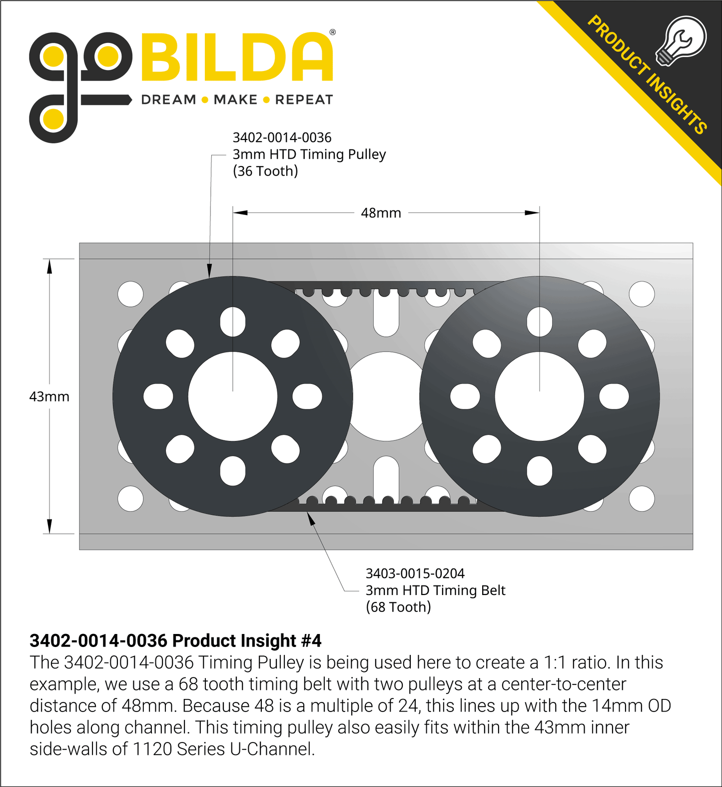 3402 Series 3mm HTD Pitch Plastic Hub Mount Timing Belt Pulley (14mm Bore)