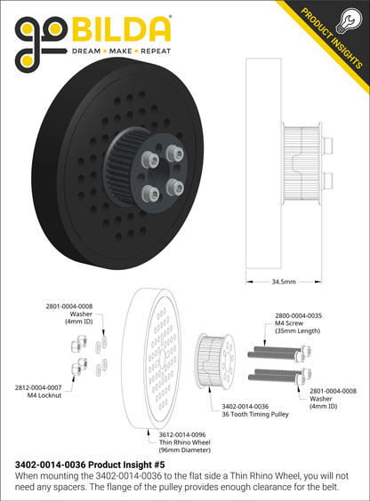 3402 Series 3mm HTD Pitch Plastic Hub Mount Timing Belt Pulley (14mm Bore)