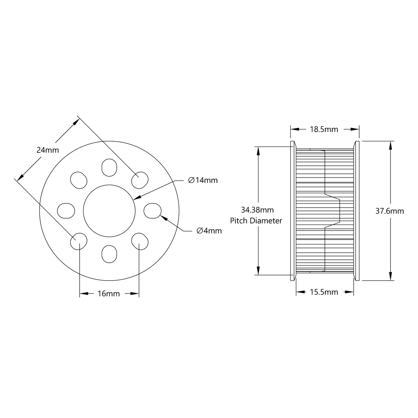 3402 Series 3mm HTD Pitch Plastic Hub Mount Timing Belt Pulley (14mm Bore)