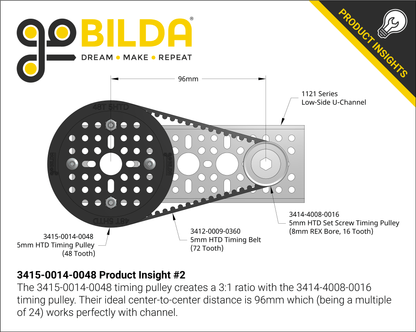 3415 Series 5mm HTD Pitch Hub Mount Timing Belt Pulley (14mm Bore, 48 Tooth)