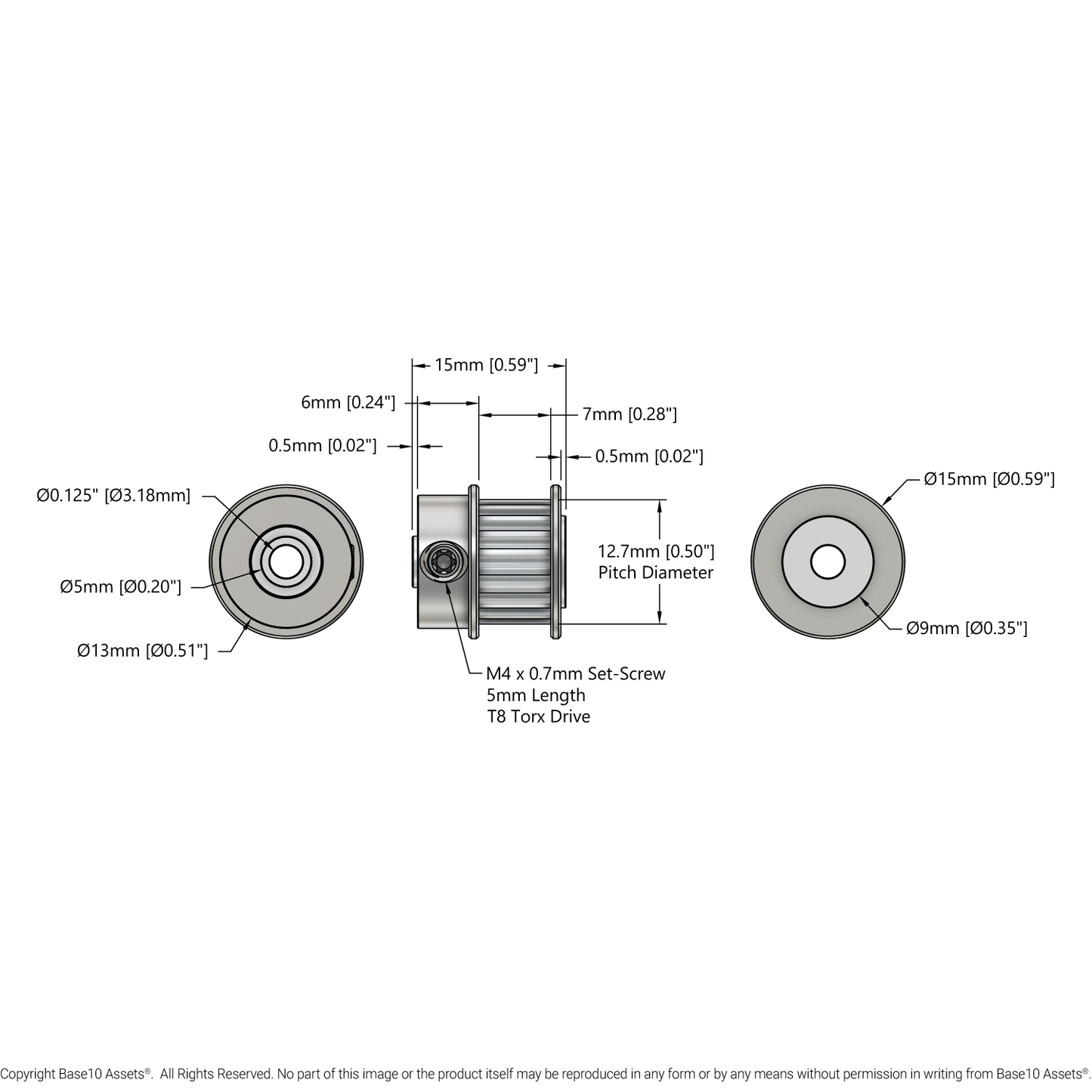 2mm Pitch GT2 Pinion Timing Pulley (1/8" Bore, 20 Tooth)