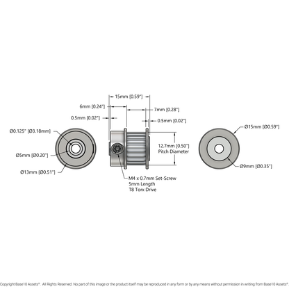 2mm Pitch GT2 Pinion Timing Pulley (1/8" Bore, 20 Tooth)