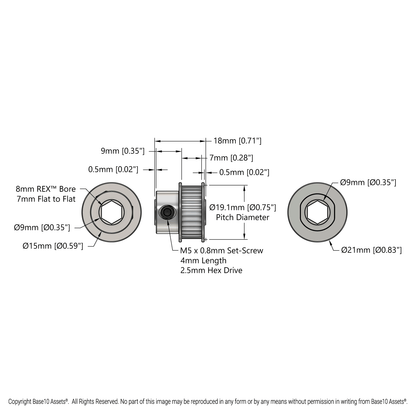 2mm Pitch GT2 Pinion Timing Pulley (8mm REX® Bore, 30 Tooth)