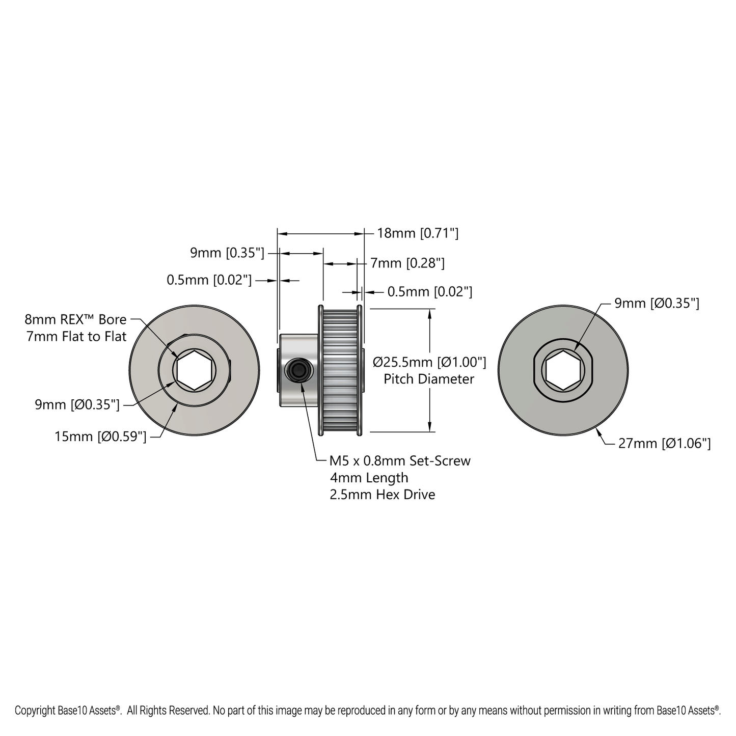 2mm Pitch GT2 Pinion Timing Pulley (8mm REX® Bore, 40 Tooth)