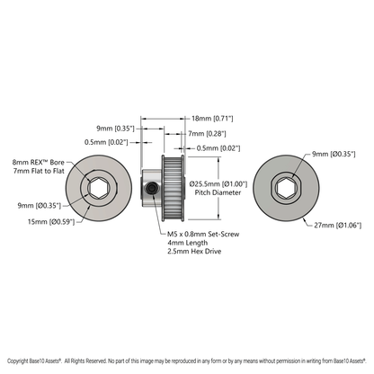 2mm Pitch GT2 Pinion Timing Pulley (8mm REX® Bore, 40 Tooth)