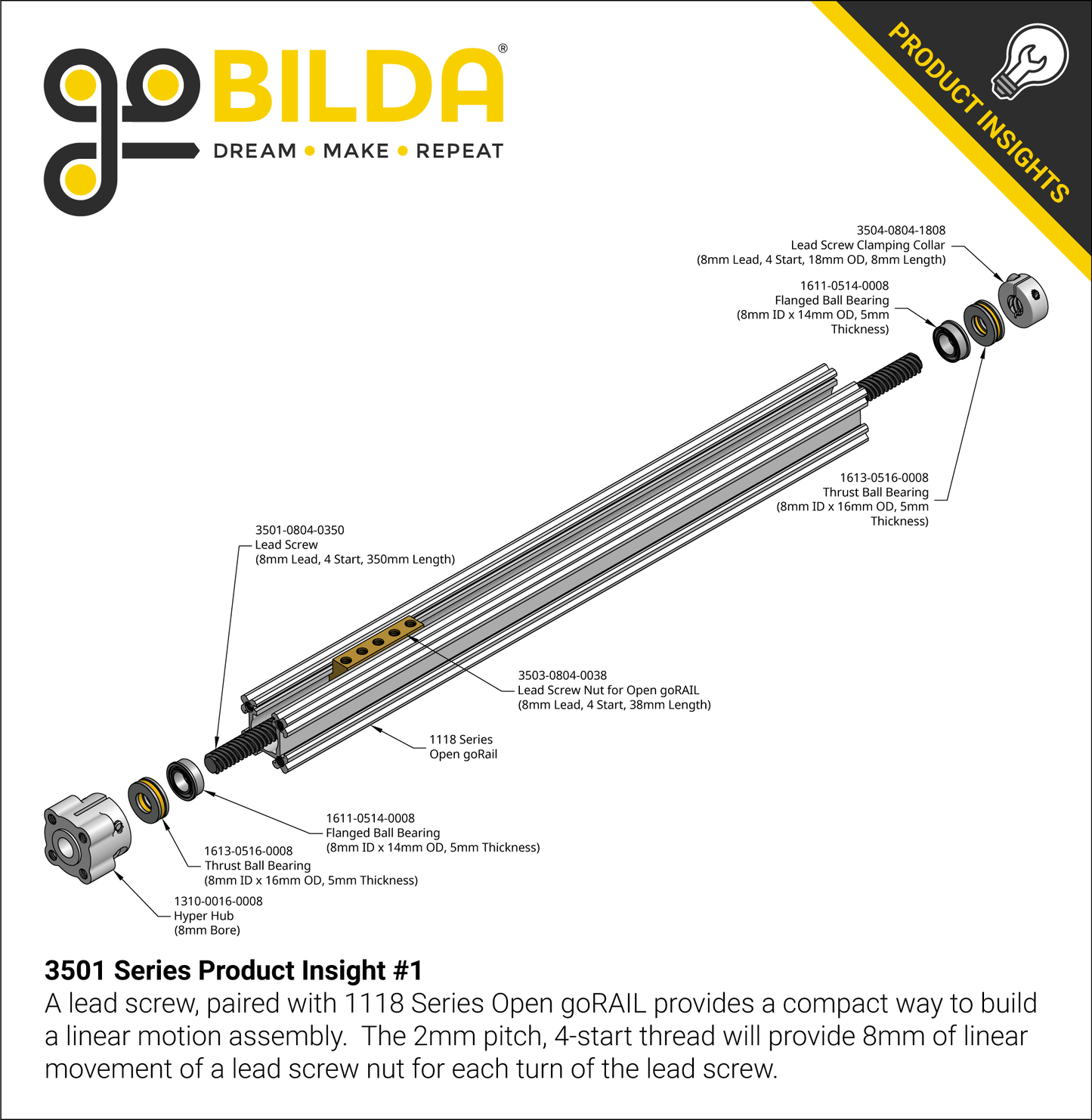 3501 Series Lead Screw (8mm Lead, 4 Start)