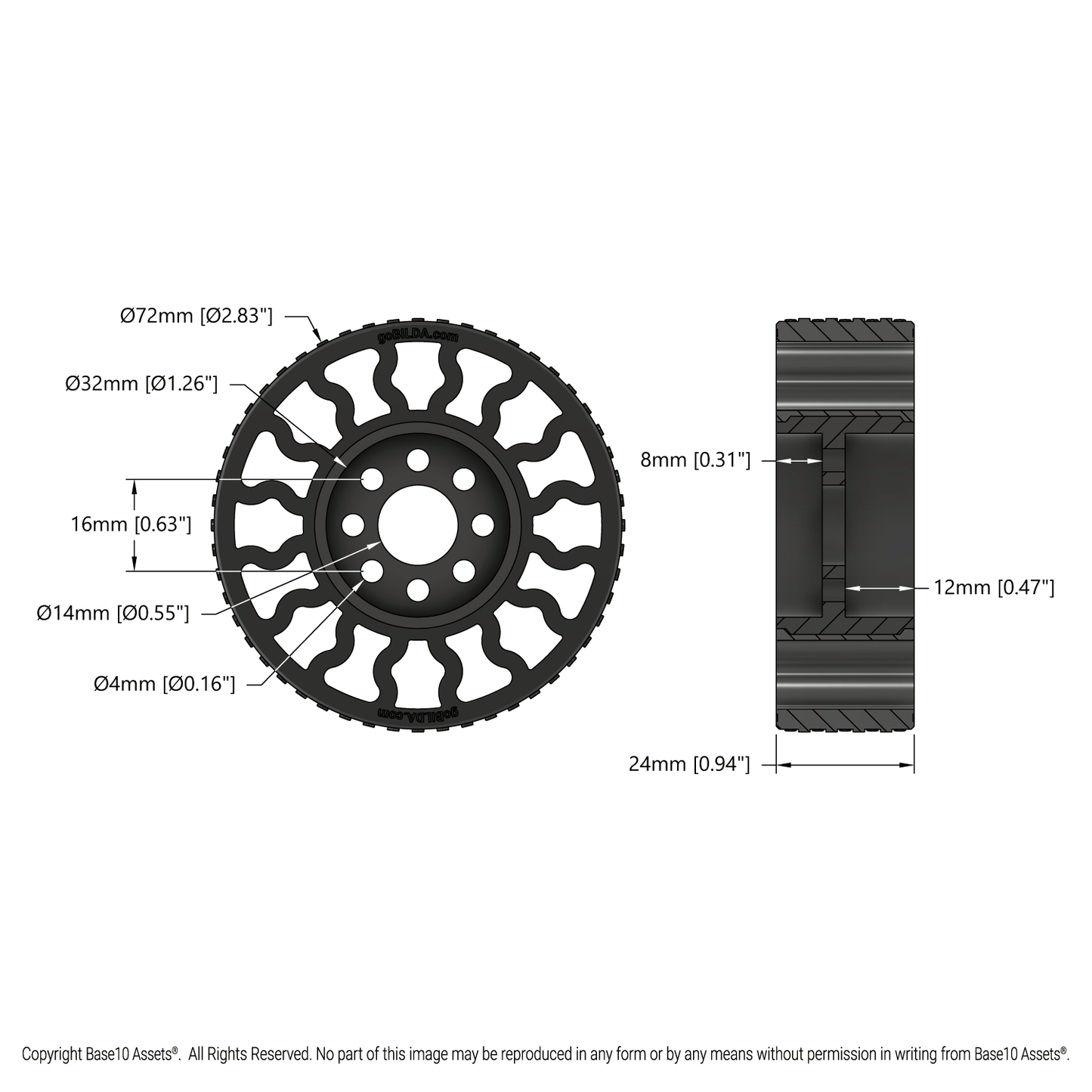 GripForce Gecko™ Wheel (14mm Bore, 72mm Diameter)