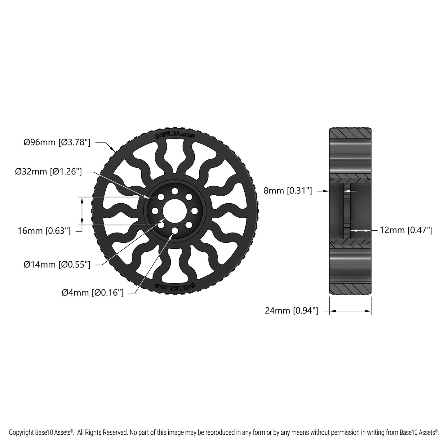 GripForce Gecko™ Wheel (14mm Bore, 96mm Diameter)
