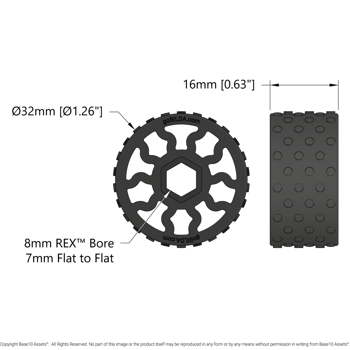GripForce Gecko™ Wheel (8mm REX™ Bore, 32mm Diameter)