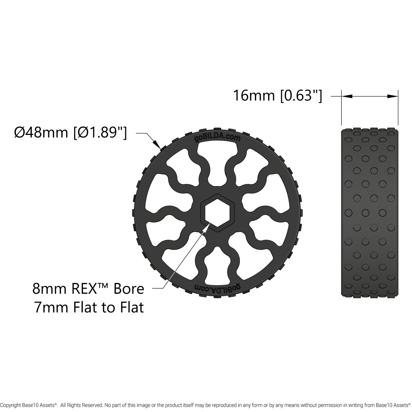 GripForce Gecko™ Wheel (8mm REX™ Bore, 48mm Diameter)