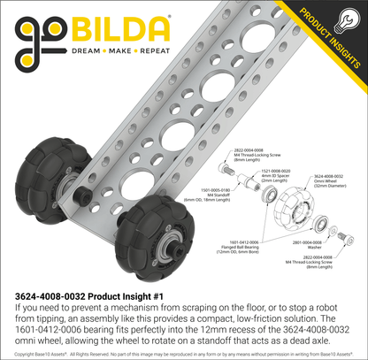 3624 Series Omni Wheel (8mm REX™ Bore, 32mm Diameter, 50A Durometer)
