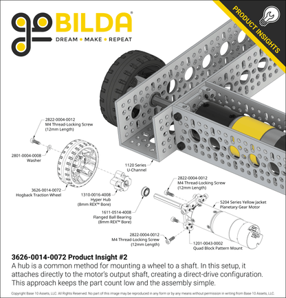 Hogback Traction Wheel (72mm Diameter, 50A Durometer)