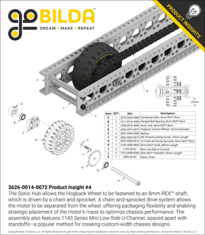 Hogback Traction Wheel (72mm Diameter, 50A Durometer)