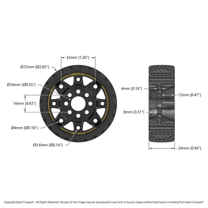 Hogback Traction Wheel (72mm Diameter, 50A Durometer)