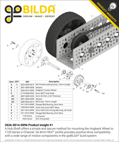 Hogback Traction Wheel (96mm Diameter, 50A Durometer)