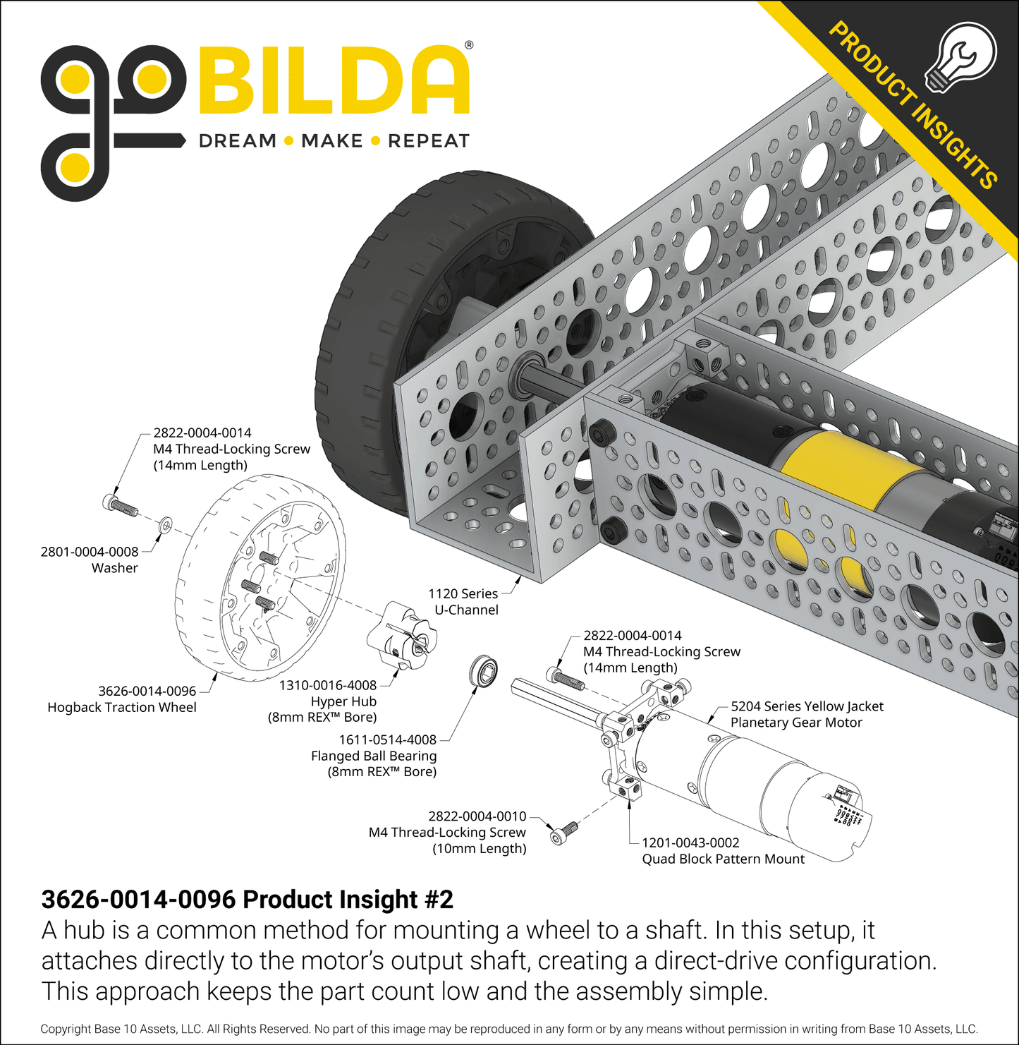 Hogback Traction Wheel (96mm Diameter, 50A Durometer)