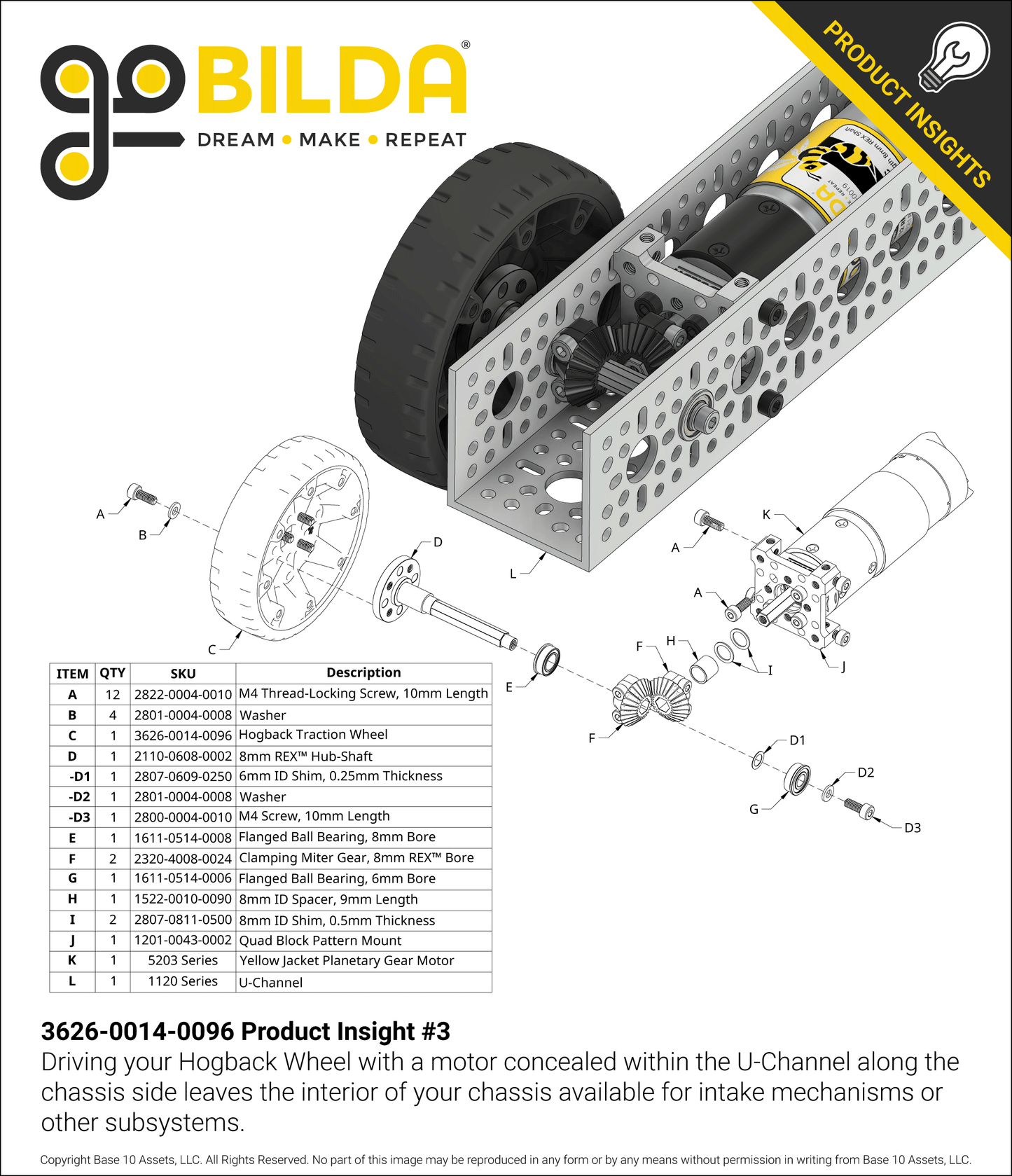 Hogback Traction Wheel (96mm Diameter, 50A Durometer)