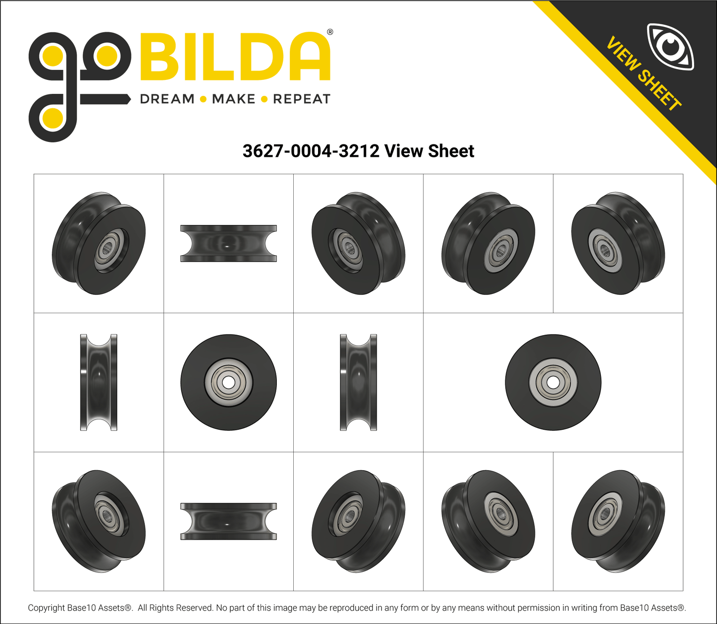 U-Wheel (8mm Groove, 6mm ID Bearings, 32mm Diameter) - 2 Pack