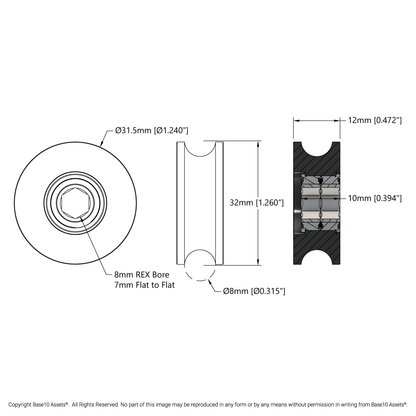 U-Wheel (8mm Groove, 8mm REX™ ID Bearings, 32mm Diameter) - 2 Pack