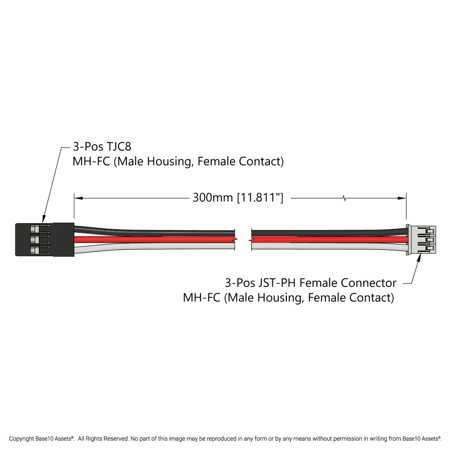 3-Pos TJC8 [MH-FC] to 3-Pos JST PH [MH-FC] Adaptor (300mm Length)