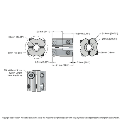 4007 Series Hyper Coupler (6mm D-Bore to 5mm Hex Bore)