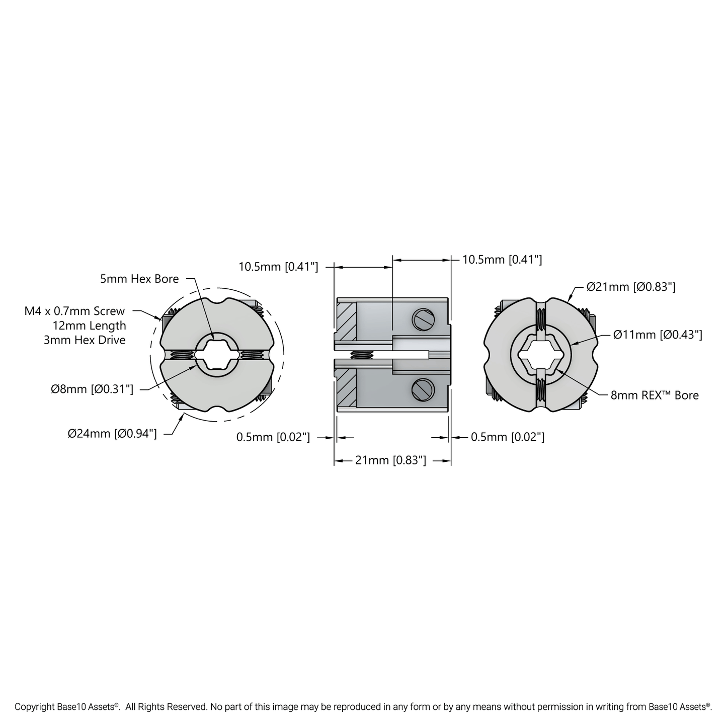 4007 Series Hyper Coupler (5mm Hex Bore to 8mm REX™ Bore)