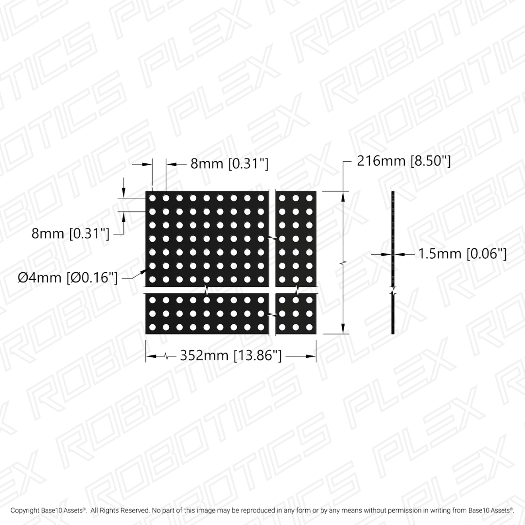 Transparent Black Polycarbonate Grid Plate (1.5mm Thickness, 27 x 44 Hole, 216 x 352mm)