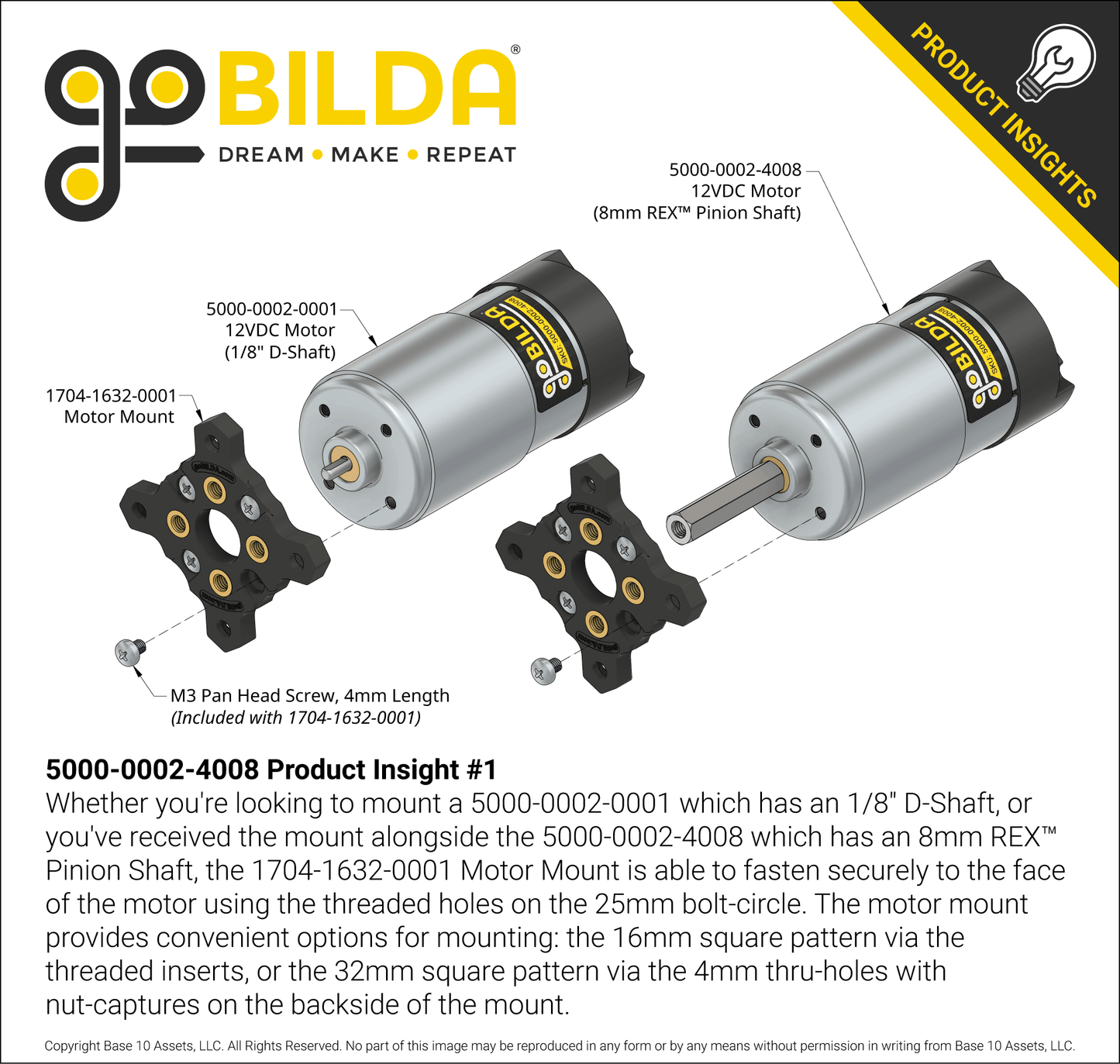 5000 Series 12VDC Motor with 8mm REX™ Pinion Shaft