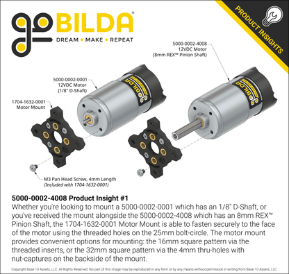 5000 Series 12VDC Motor with 8mm REX™ Pinion Shaft