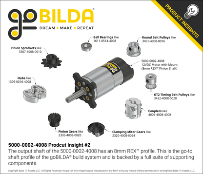 5000 Series 12VDC Motor with 8mm REX™ Pinion Shaft
