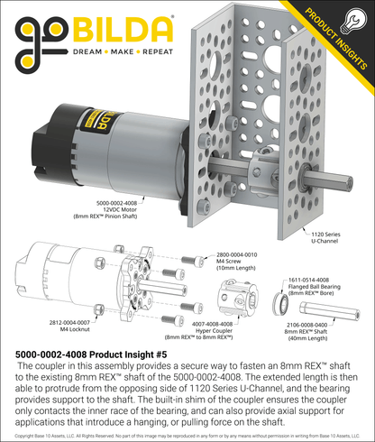 5000 Series 12VDC Motor with 8mm REX™ Pinion Shaft