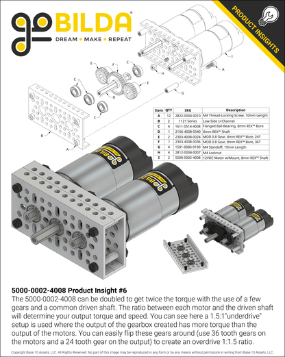 5000 Series 12VDC Motor with 8mm REX™ Pinion Shaft
