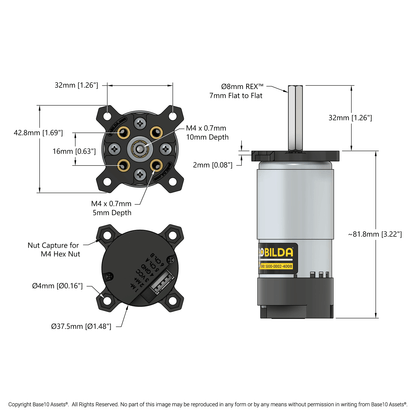 5000 Series 12VDC Motor with 8mm REX™ Pinion Shaft