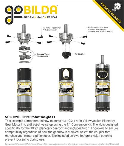 1:1 Conversion Kit for 19.2:1 Ratio Gearbox