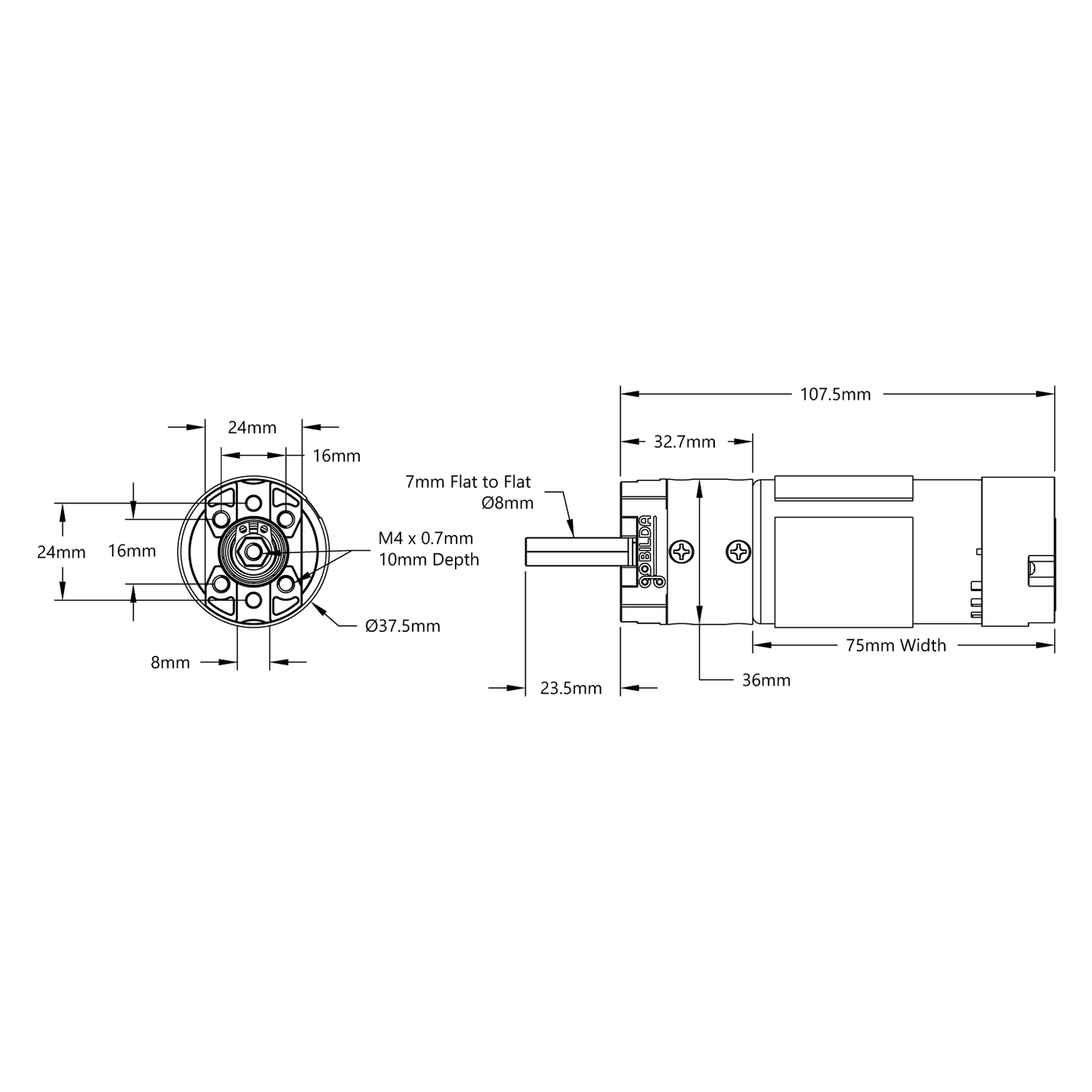 5203 Series Yellow Jacket Planetary Gear Motor (5.2:1 Ratio, 24mm Length 8mm REX® Shaft, 1150 RPM, 3.3 - 5V Encoder)