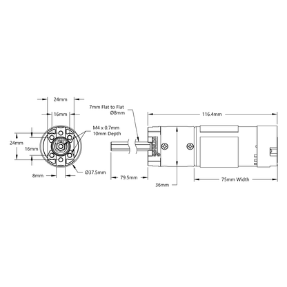 5204 Series Yellow Jacket Planetary Gear Motor (19.2:1 Ratio, 80mm Length 8mm REX® Shaft, 312 RPM, 3.3 - 5V Encoder)