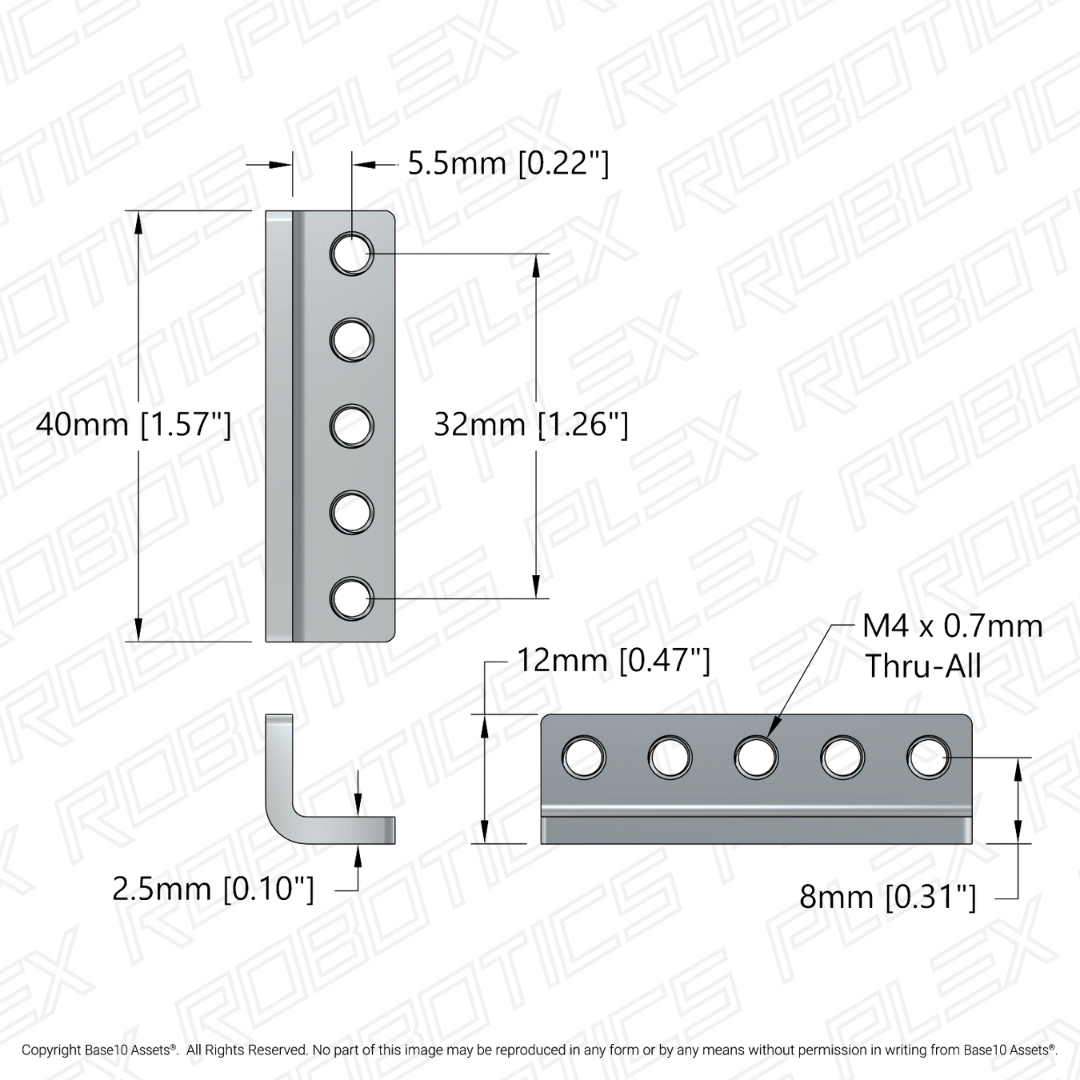 Threaded Steel L-Bracket (5 Hole) - 4 Pack