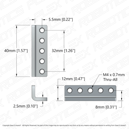 Threaded Steel L-Bracket (5 Hole) - 4 Pack