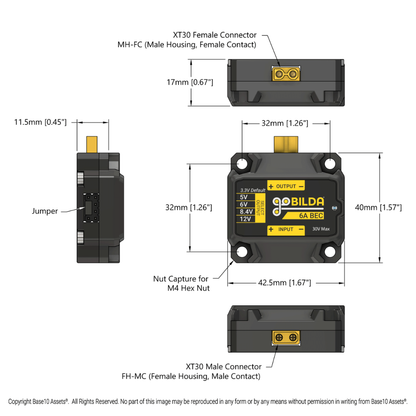 6A BEC / Voltage Regulator (5-30V Input, 3.3V, 5V, 6V, 8.4V, 12V Output, XT30 Connectors)