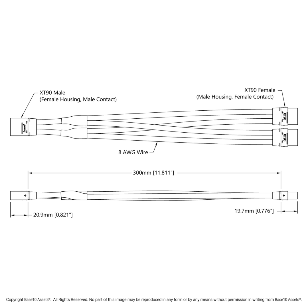 XT90 Y-Harness (Single FH-MC XT90 to Dual MH-FC XT90, 300mm Length)