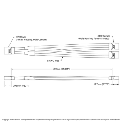 XT90 Y-Harness (Single FH-MC XT90 to Dual MH-FC XT90, 300mm Length)