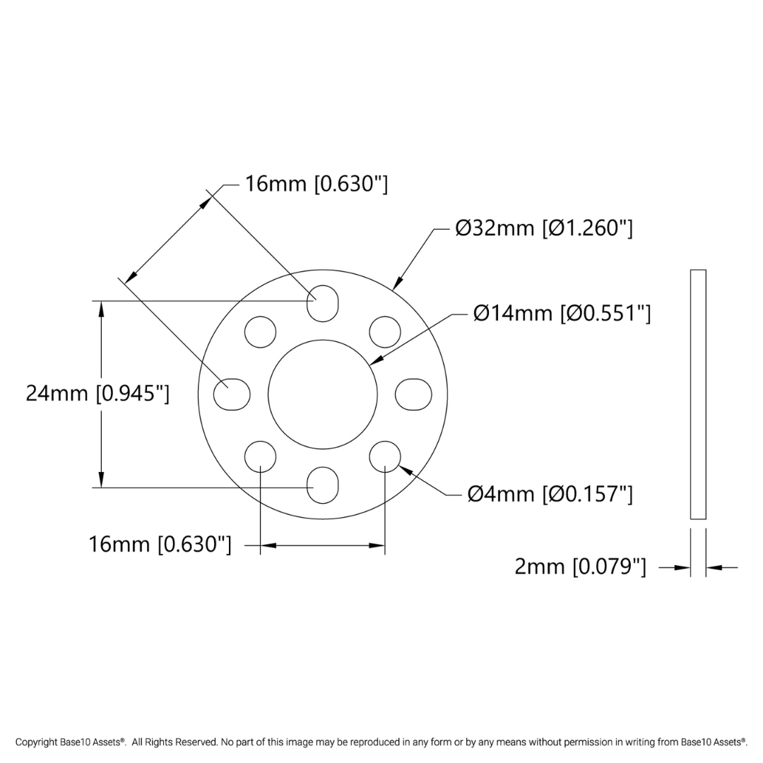 Steel Pattern Spacer (14mm Bore, 32mm OD, 2mm Thickness) - 2 Pack
