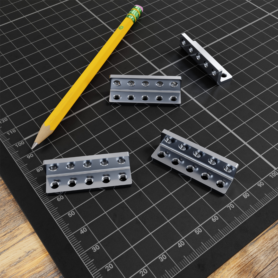 Threaded Steel L-Bracket (5 Hole) - 4 Pack