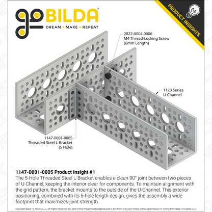 Threaded Steel L-Bracket (5 Hole) - 4 Pack